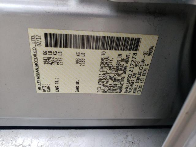 NISSAN ALTIMA BAS 2012 with VIN 1N4AL2AP5CC217278 - Photo from auction