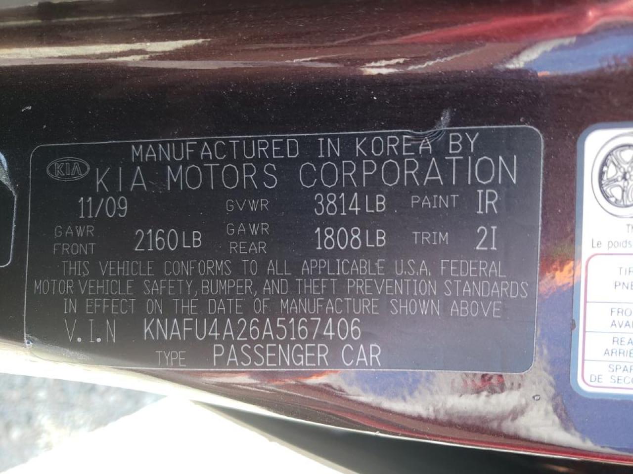 Photo 10 from auction – 2010 KIA FORTE EX with VIN KNAFU4A26A5167406