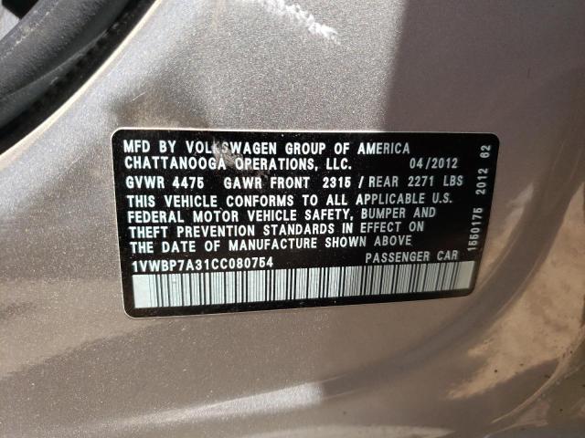 Photo 10 from auction – 2012 VOLKSWAGEN PASSAT SE with VIN 1VWBP7A31CC080754