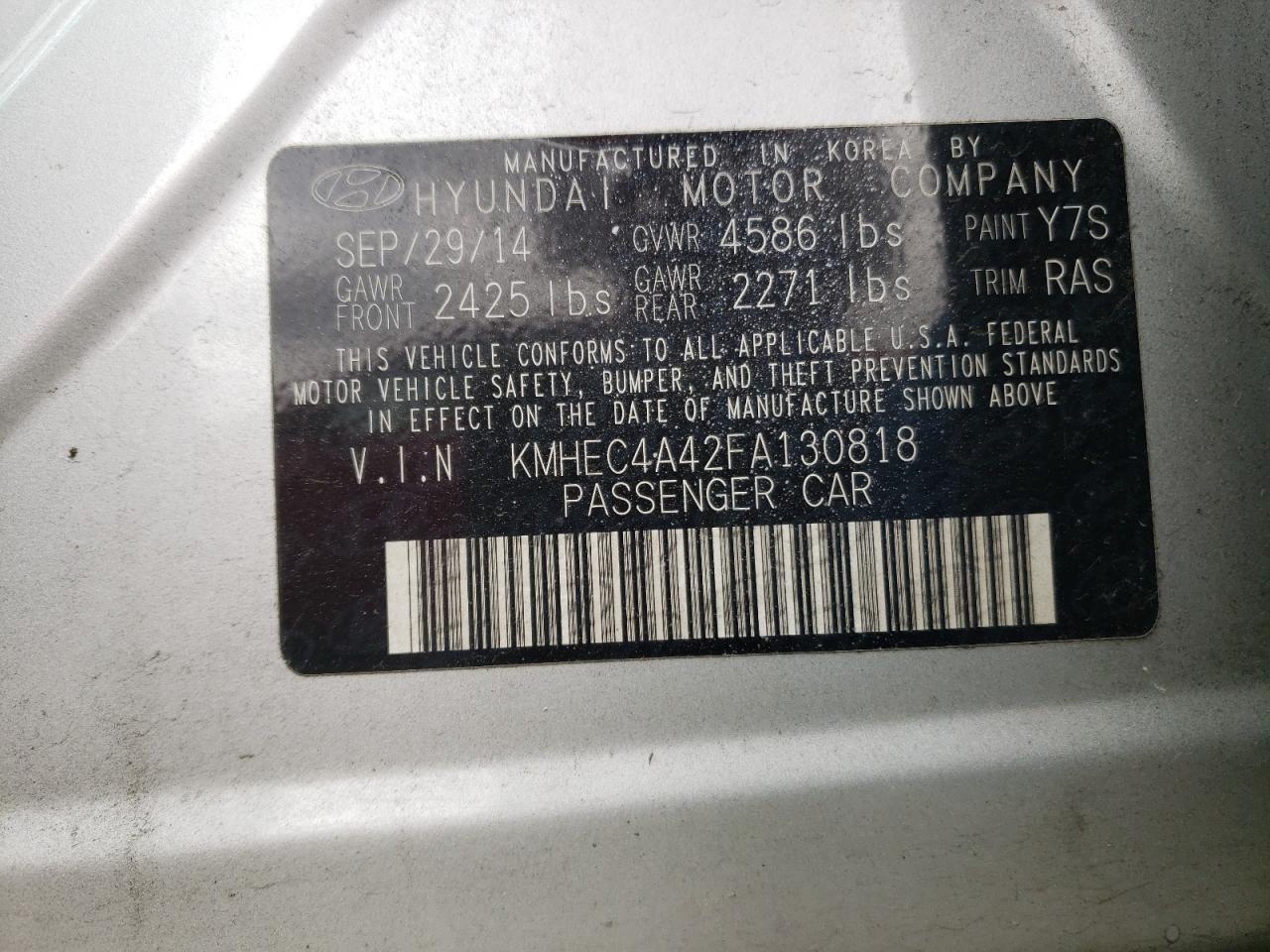 Photo 20 from auction – 2015 HYUNDAI SONATA HYB with VIN KMHEC4A42FA130818