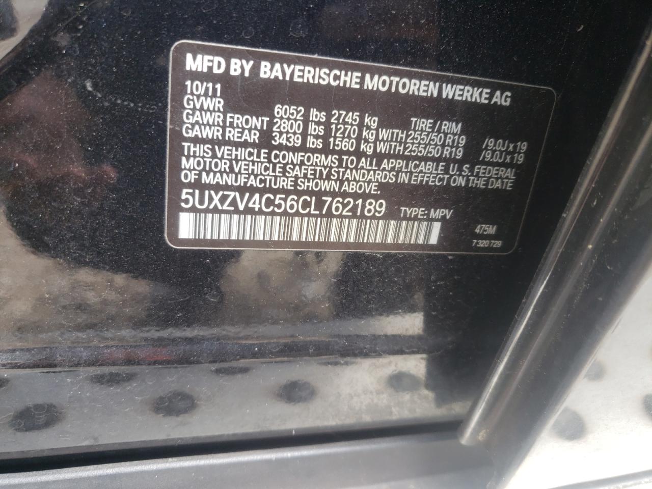 Photo 10 from auction – 2012 BMW X5 XDRIVE3 with VIN 5UXZV4C56CL762189