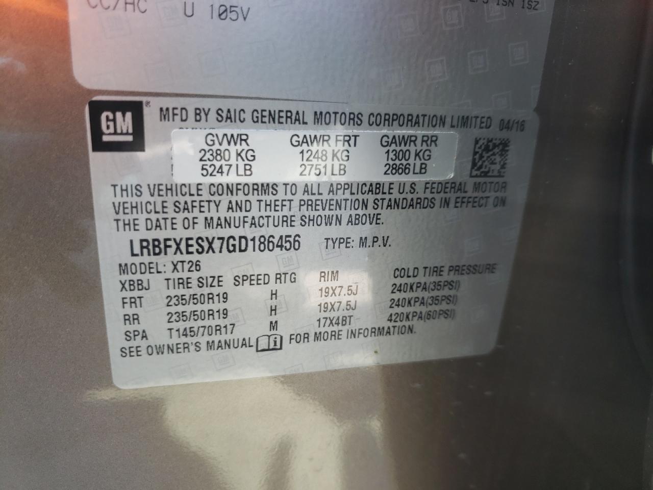 Photo 10 from auction – 2016 BUICK ENVISION P with VIN LRBFXESX7GD186456