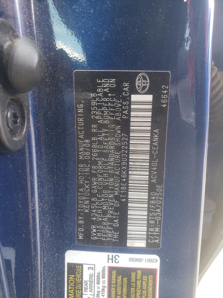 Photo 10 from auction – 2009 TOYOTA CAMRY BASE with VIN 4T1BE46KX9U322527