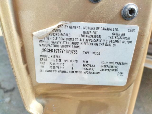 Photo 10 from auction – 2000 CHEVROLET SILVERADO with VIN 2GCEK19T9Y1329783
