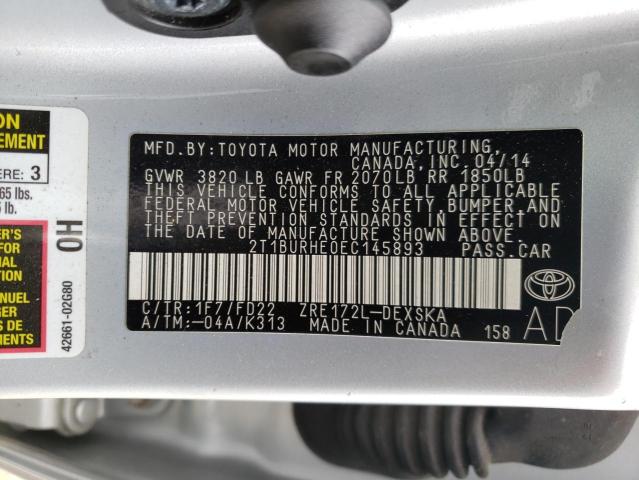 Photo 10 from auction – 2014 TOYOTA COROLLA L with VIN 2T1BURHE0EC145893