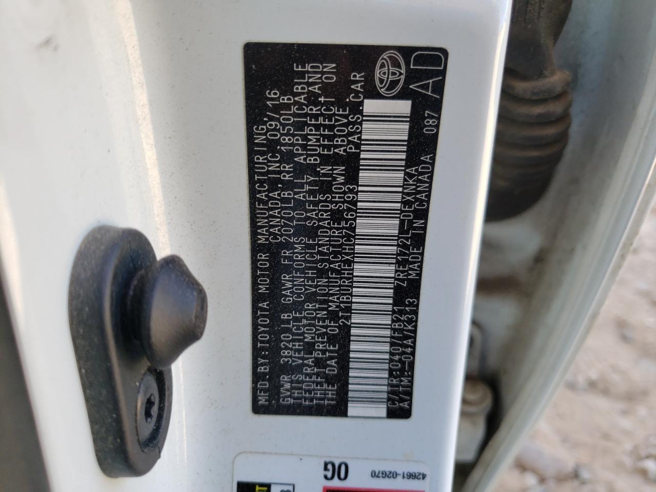 Foto 10 de la subasta – 2017 TOYOTA COROLLA L con VIN 2T1BURHEXHC756793