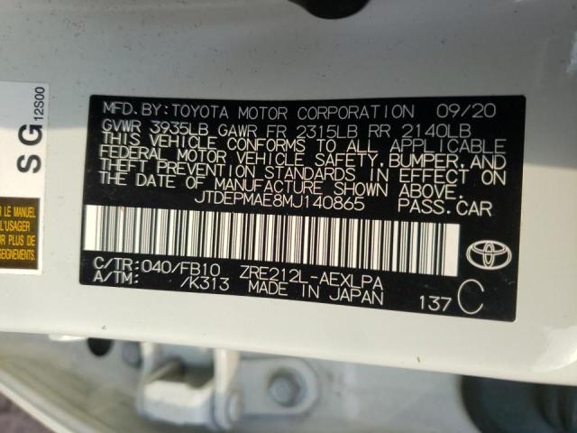 Photo 10 from auction – 2021 TOYOTA COROLLA LE with VIN JTDEPMAE8MJ140865