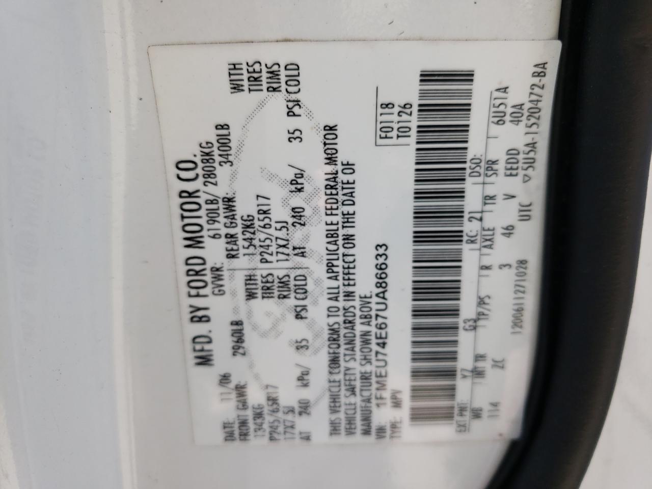 Photo 10 from auction – 2007 FORD EXPLORER E with VIN 1FMEU74E67UA86633
