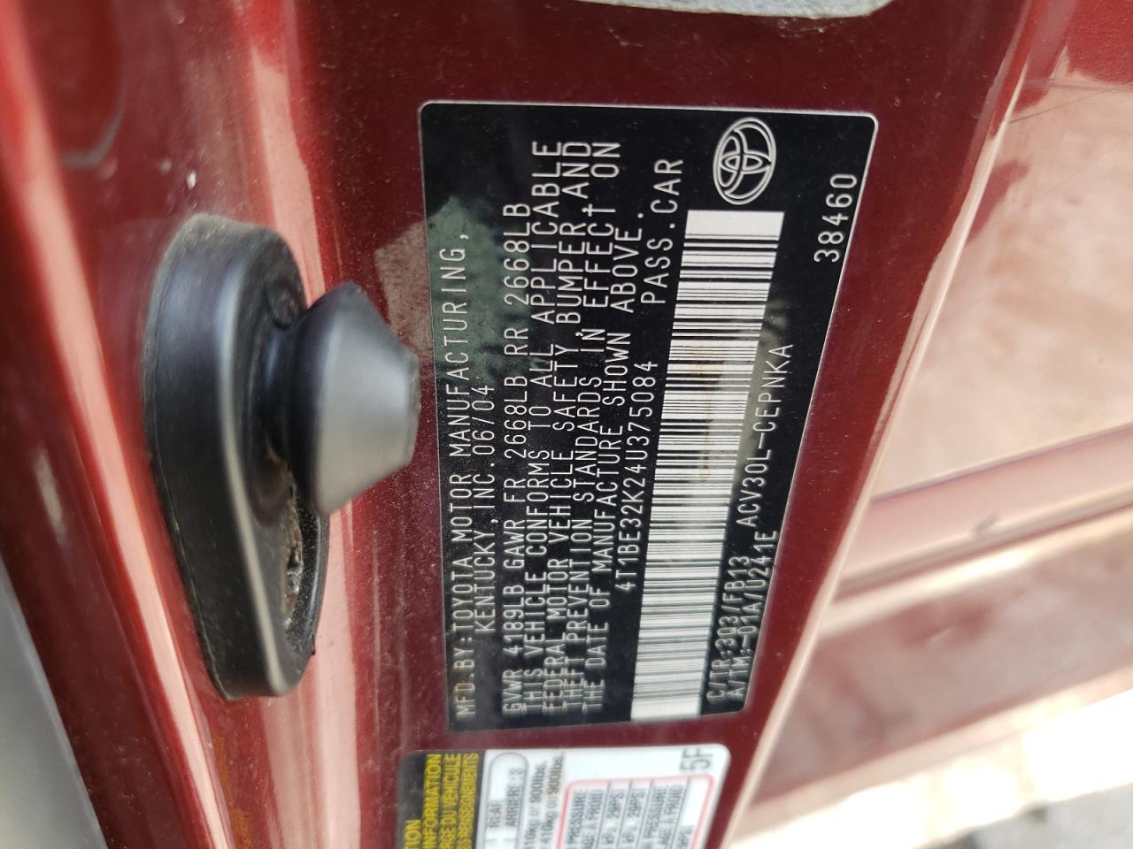 Photo 10 from auction – 2004 TOYOTA CAMRY LE with VIN 4T1BE32K24U375084