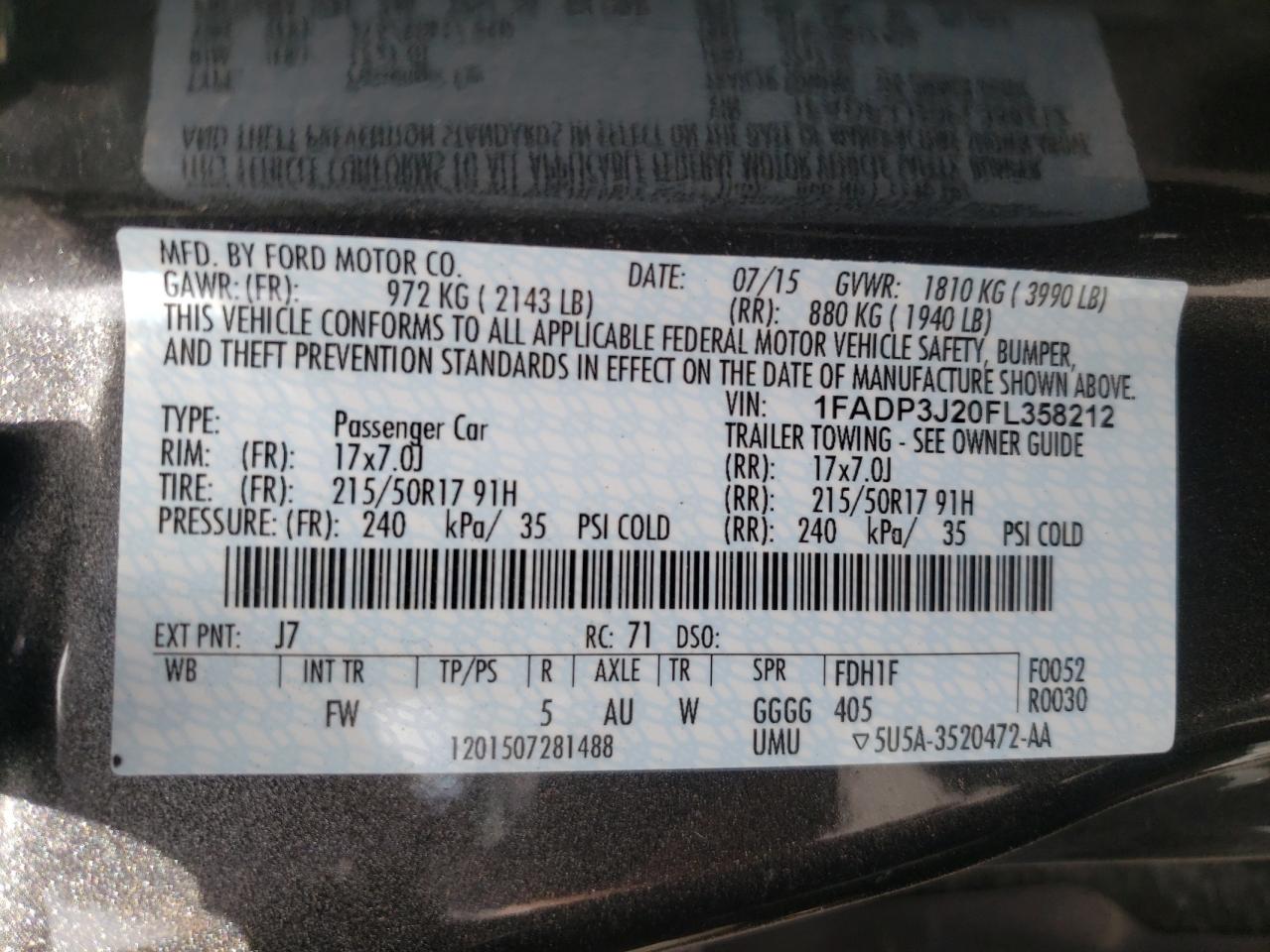 Photo 10 from auction – 2015 FORD FOCUS TITA with VIN 1FADP3J20FL358212