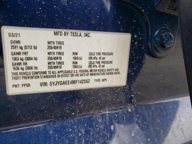 Photo 10 from auction – 2021 TESLA MODEL Y with VIN 5YJYGAEE4MF142562