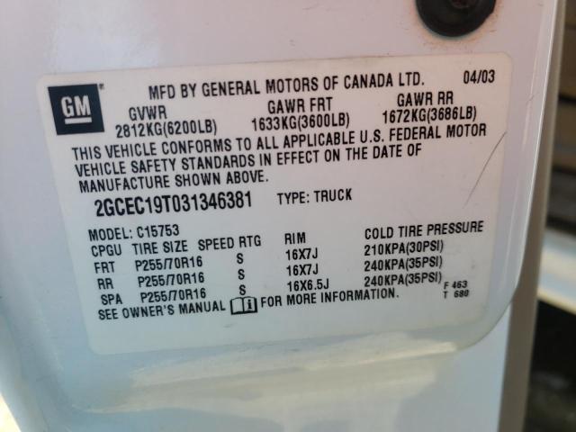 Photo 10 from auction – 2003 CHEVROLET SILVERADO with VIN 2GCEC19T031346381