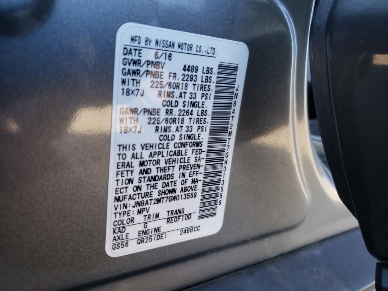 Photo 10 from auction – 2016 NISSAN ROGUE S with VIN JN8AT2MT7GW013559