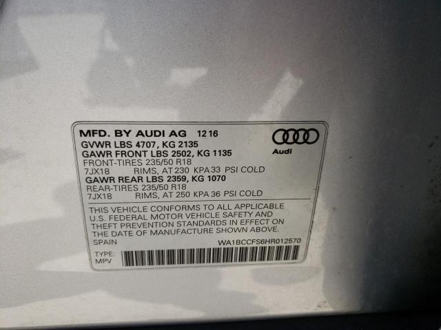 Photo 10 from auction – 2017 AUDI Q3 PREMIUM with VIN WA1BCCFS6HR012570