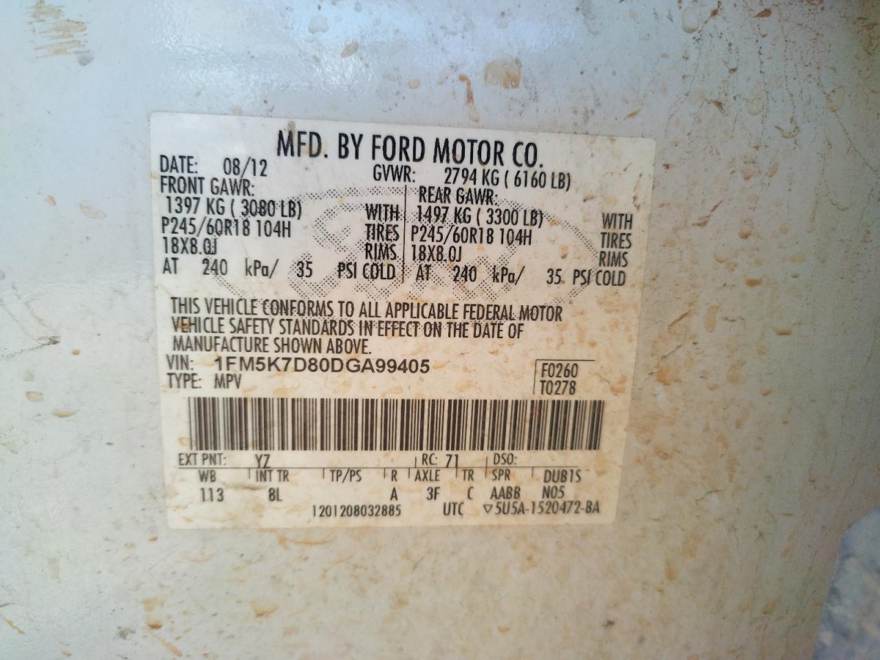 Photo 10 from auction – 2013 FORD EXPLORER X with VIN 1FM5K7D80DGA99405