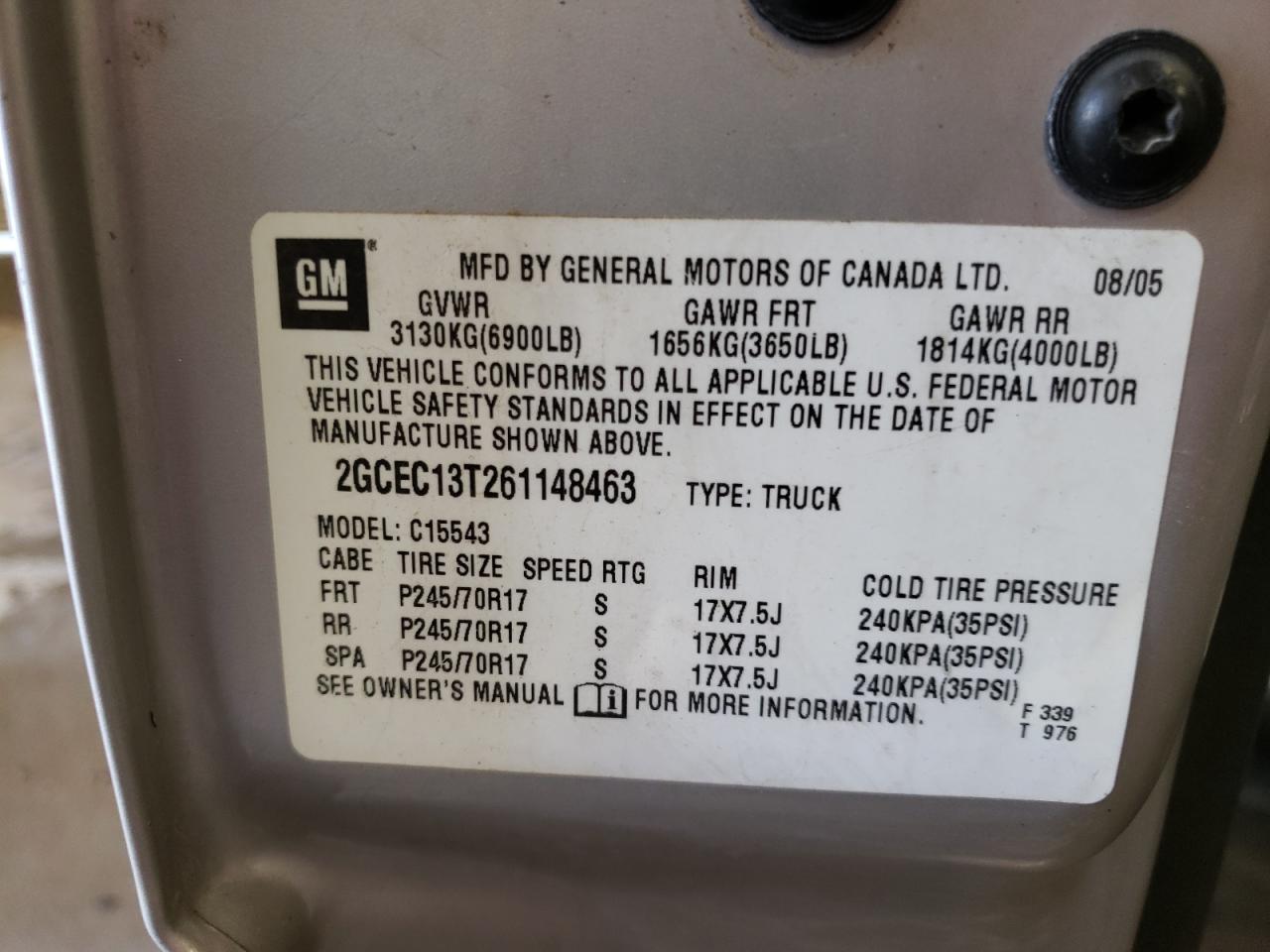 Photo 10 from auction – 2006 CHEVROLET SILVERADO with VIN 2GCEC13T261148463