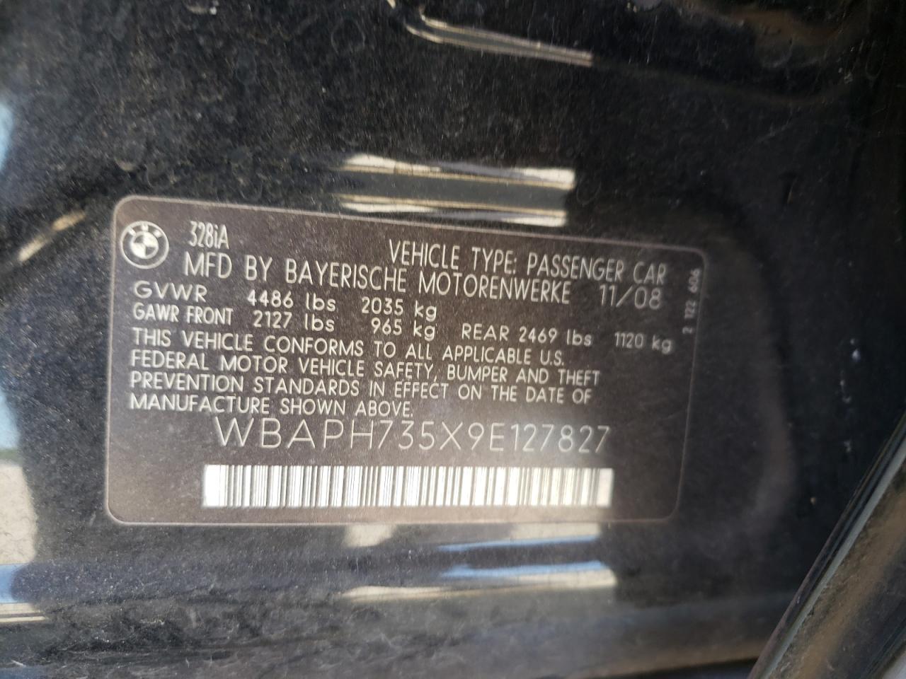 Photo 10 from auction – 2009 BMW 328 I with VIN WBAPH735X9E127827