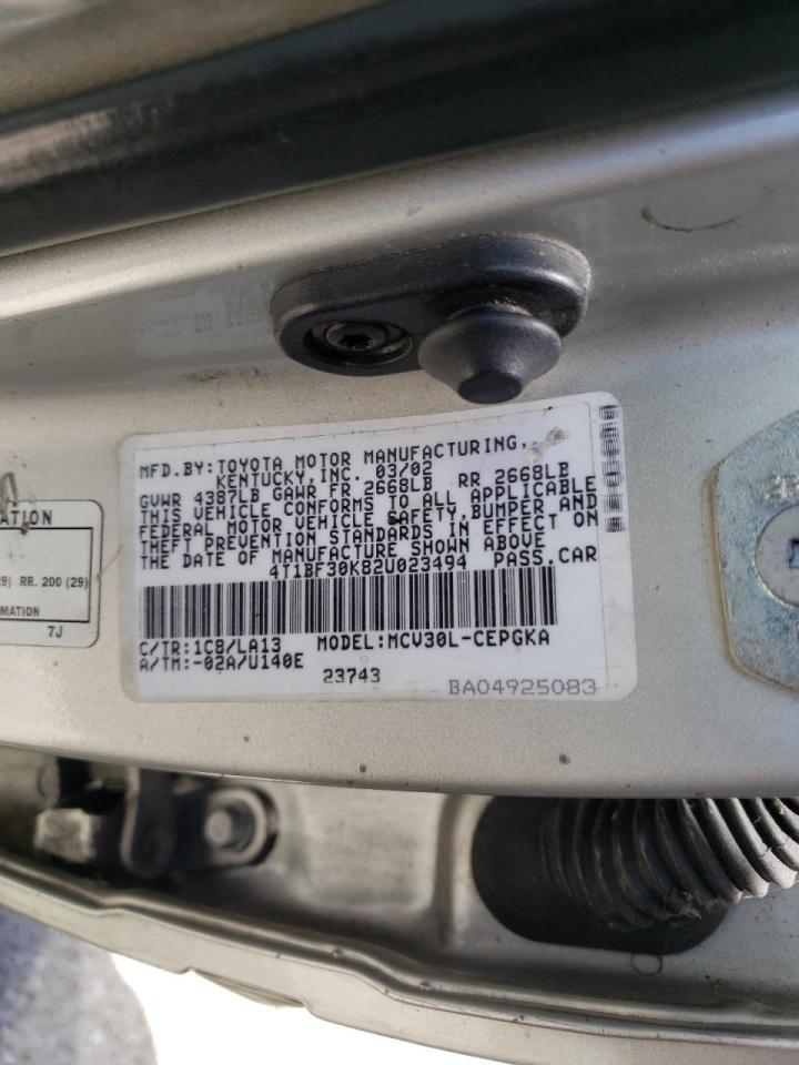 Photo 10 from auction – 2002 TOYOTA CAMRY LE with VIN 4T1BF30K82U023494