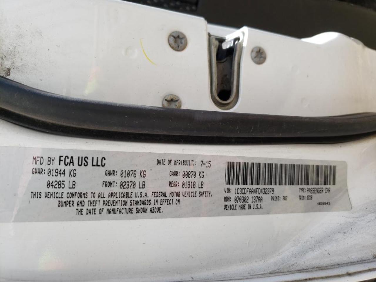 Photo 10 from auction – 2015 DODGE DART SE with VIN 1C3CDFAA4FD432379