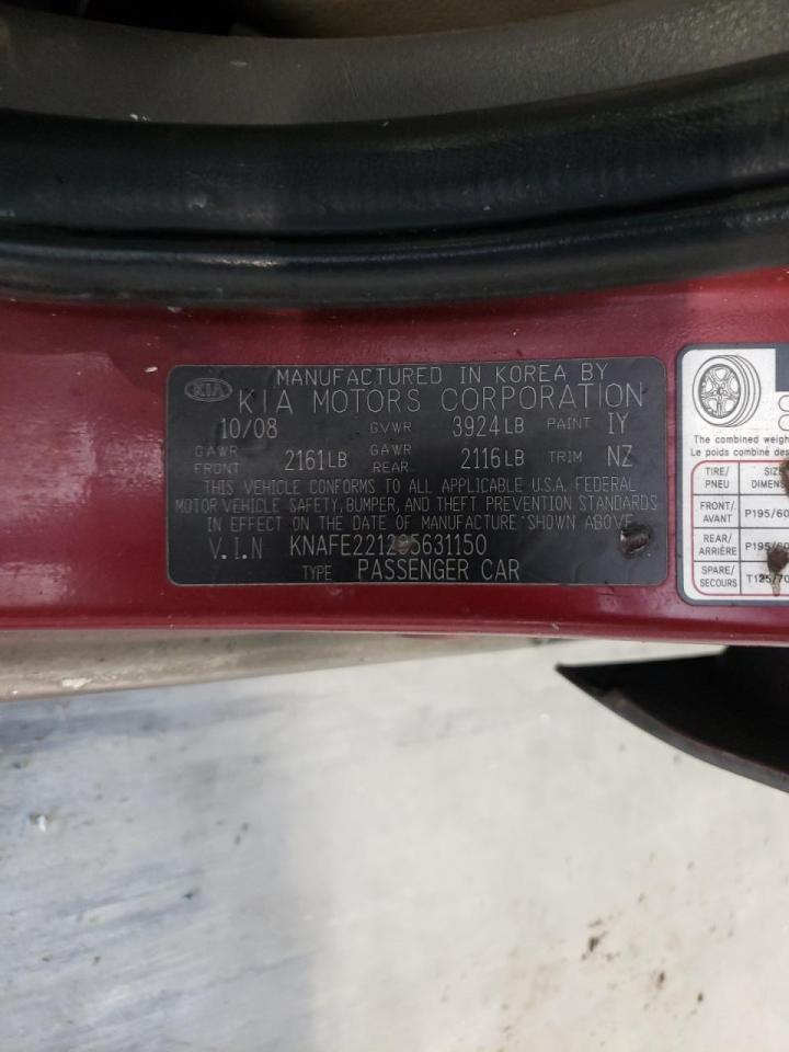 Photo 10 from auction – 2009 KIA SPECTRA EX with VIN KNAFE221295631150