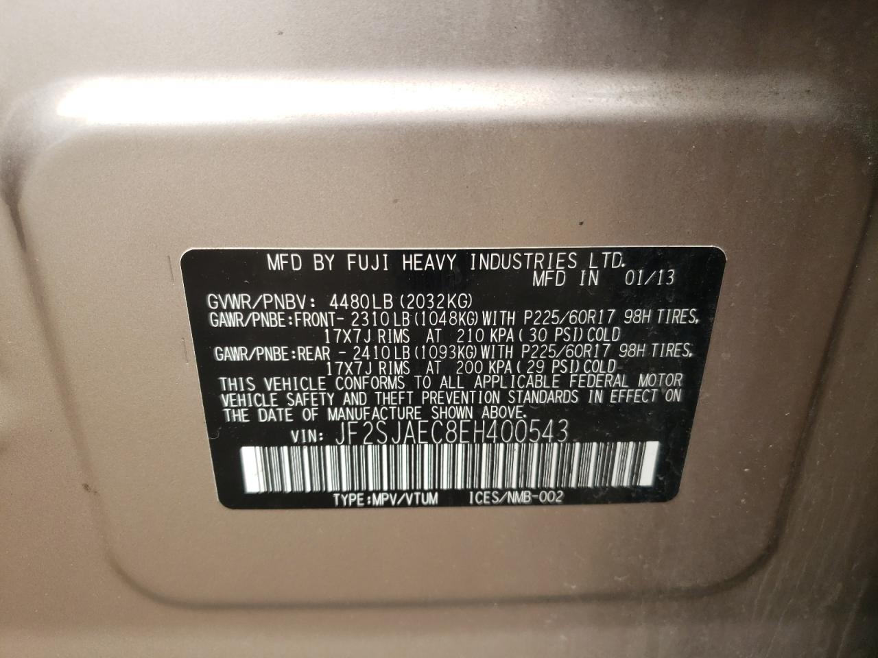 Photo 10 from auction – 2014 SUBARU FORESTER 2 with VIN JF2SJAEC8EH400543