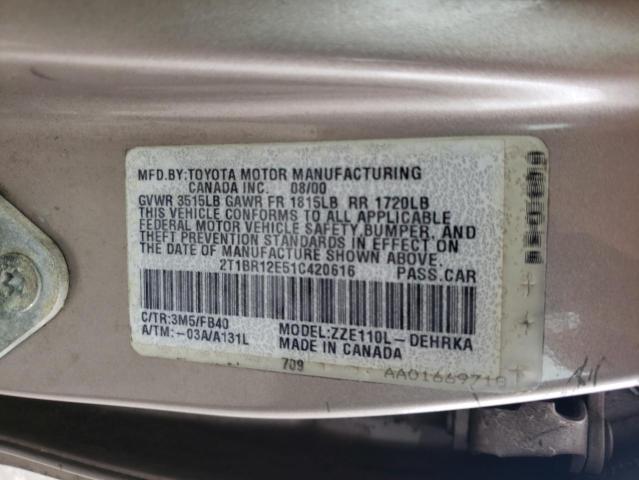 Photo 10 from auction – 2001 TOYOTA COROLLA CE with VIN 2T1BR12E51C420616