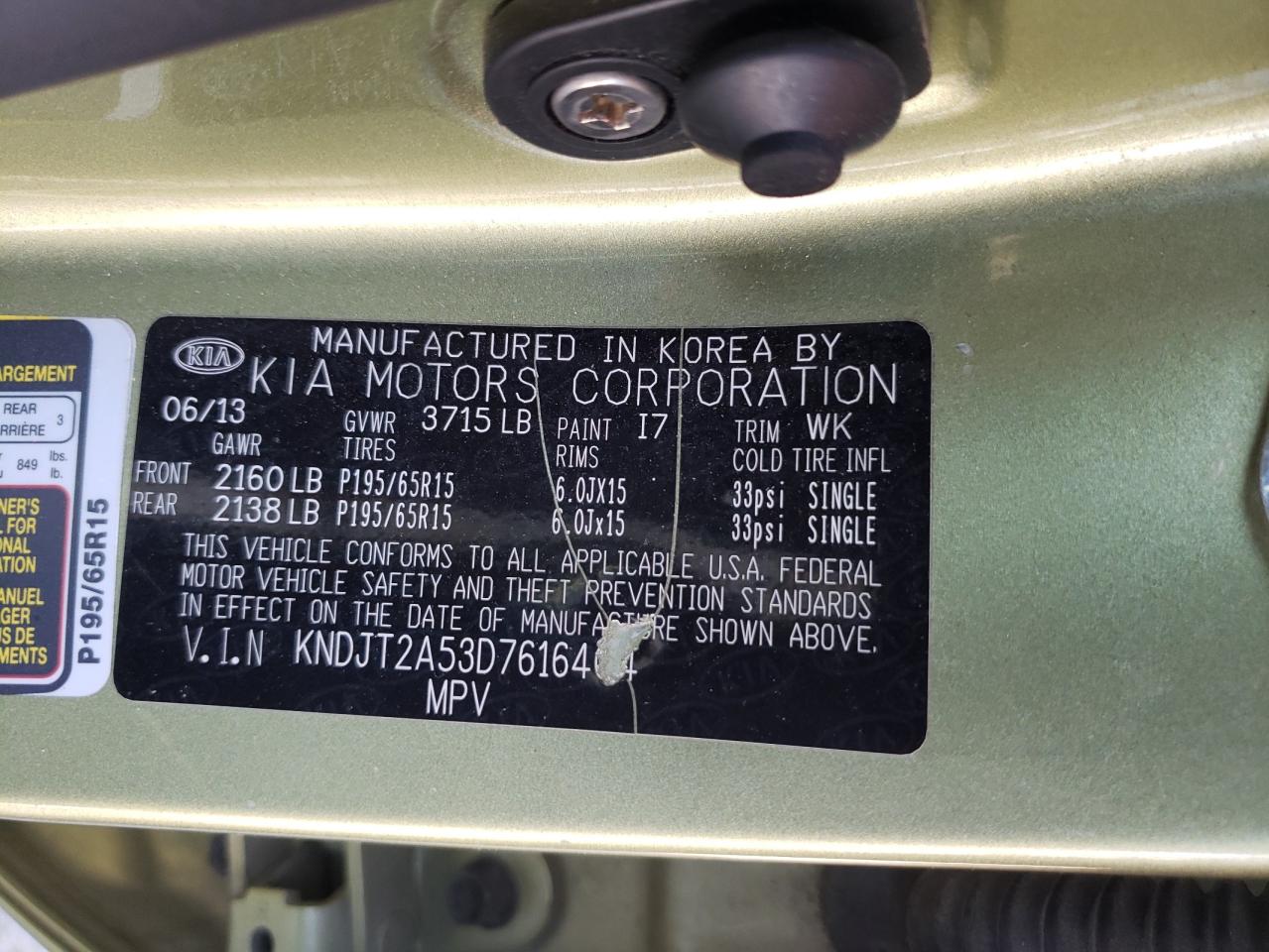 Photo 10 from auction – 2013 KIA SOUL with VIN KNDJT2A53D7616404