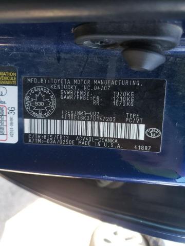 Photo 10 from auction – 2007 TOYOTA CAMRY CE with VIN 4T1BE46K07U147203