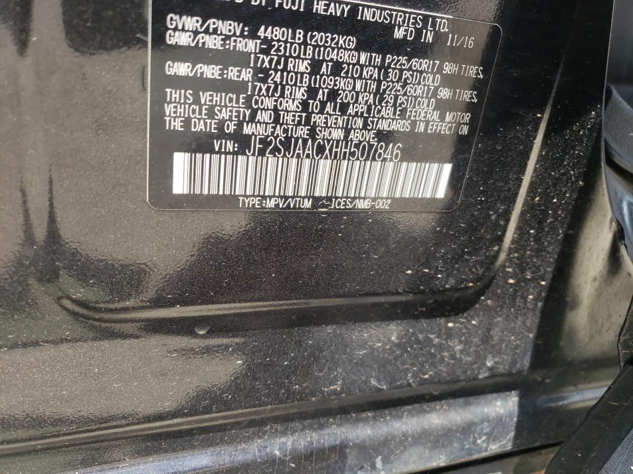 Photo 10 from auction – 2017 SUBARU FORESTER 2 with VIN JF2SJAACXHH507846