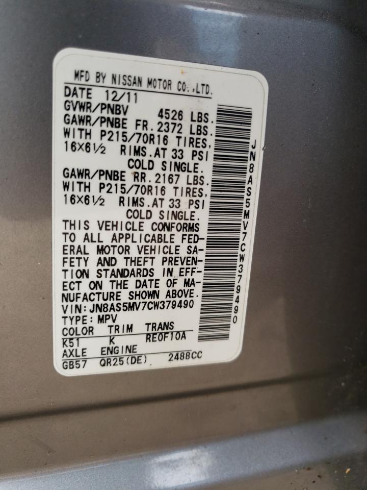 Photo 10 from auction – 2012 NISSAN ROGUE S with VIN JN8AS5MV7CW379490