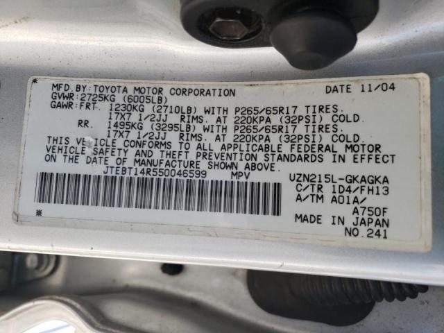 Photo 10 from auction – 2005 TOYOTA 4RUNNER SR with VIN JTEBT14R550046599