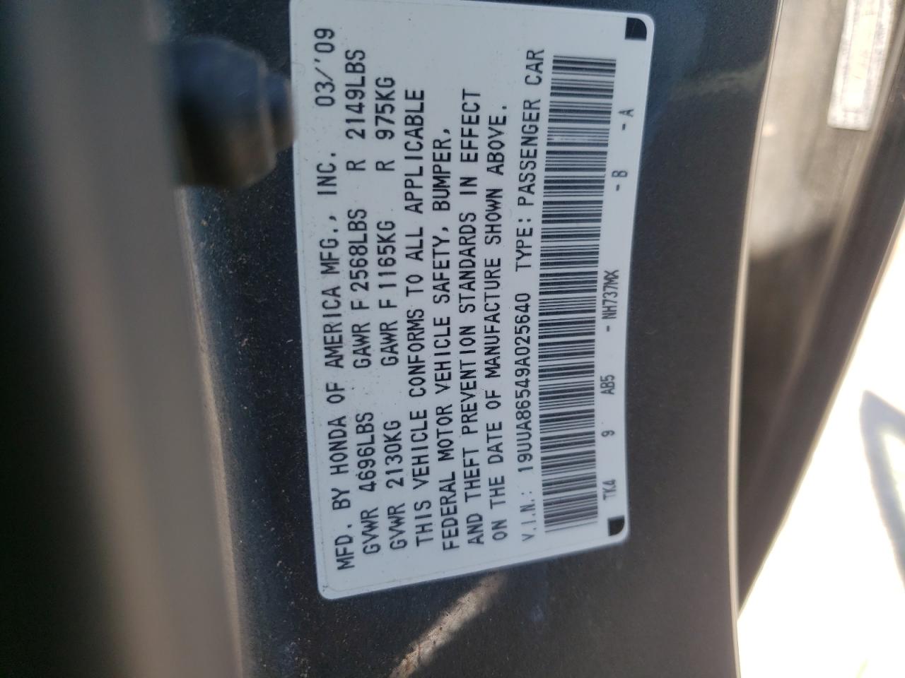Photo 10 from auction – 2009 ACURA TL with VIN 19UUA86549A025640