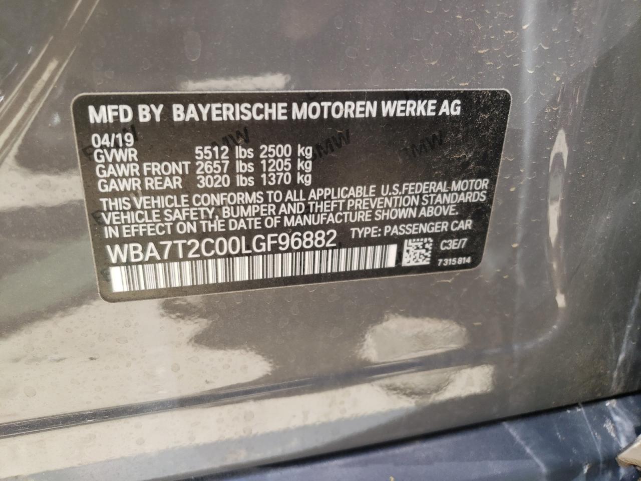 Photo 10 from auction – 2020 BMW 740 I with VIN WBA7T2C00LGF96882