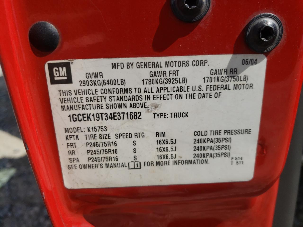 Photo 10 from auction – 2004 CHEVROLET SILVERADO with VIN 1GCEK19T34E371682