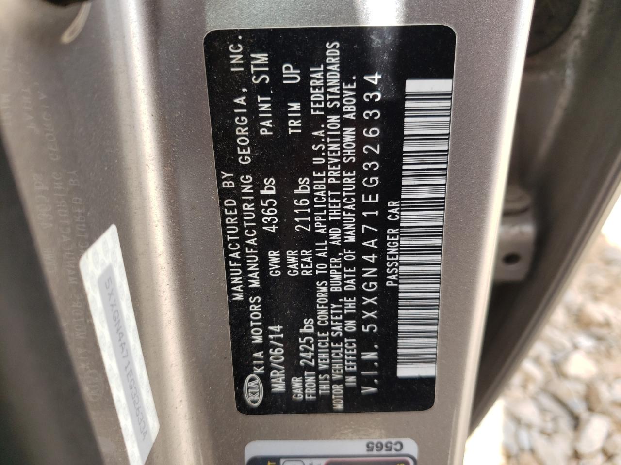 Photo 10 from auction – 2014 KIA OPTIMA EX with VIN 5XXGN4A71EG326334