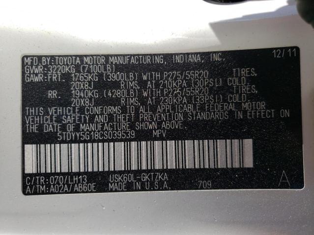 Photo 10 from auction – 2012 TOYOTA SEQUOIA PL with VIN 5TDYY5G18CS039539