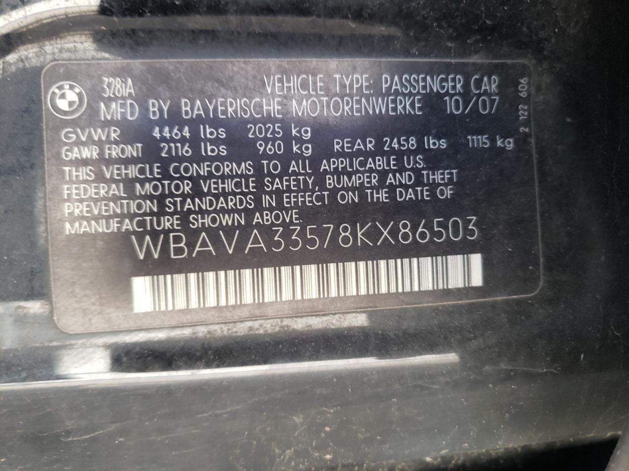 Photo 10 from auction – 2008 BMW 328 I with VIN WBAVA33578KX86503