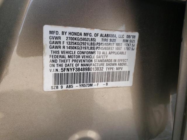 Photo 10 from auction – 2009 HONDA PILOT EX with VIN 5FNYF38489B013832
