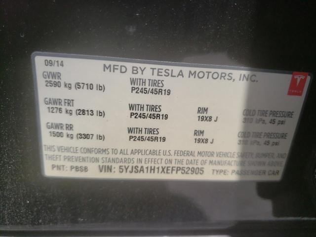 Photo 10 from auction – 2014 TESLA MODEL S with VIN 5YJSA1H1XEFP52905