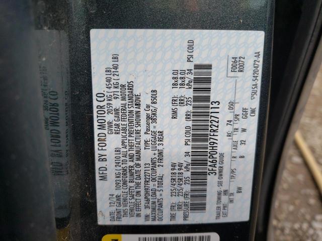 Photo 10 from auction – 2015 FORD FUSION SE with VIN 3FA6P0H97FR227113