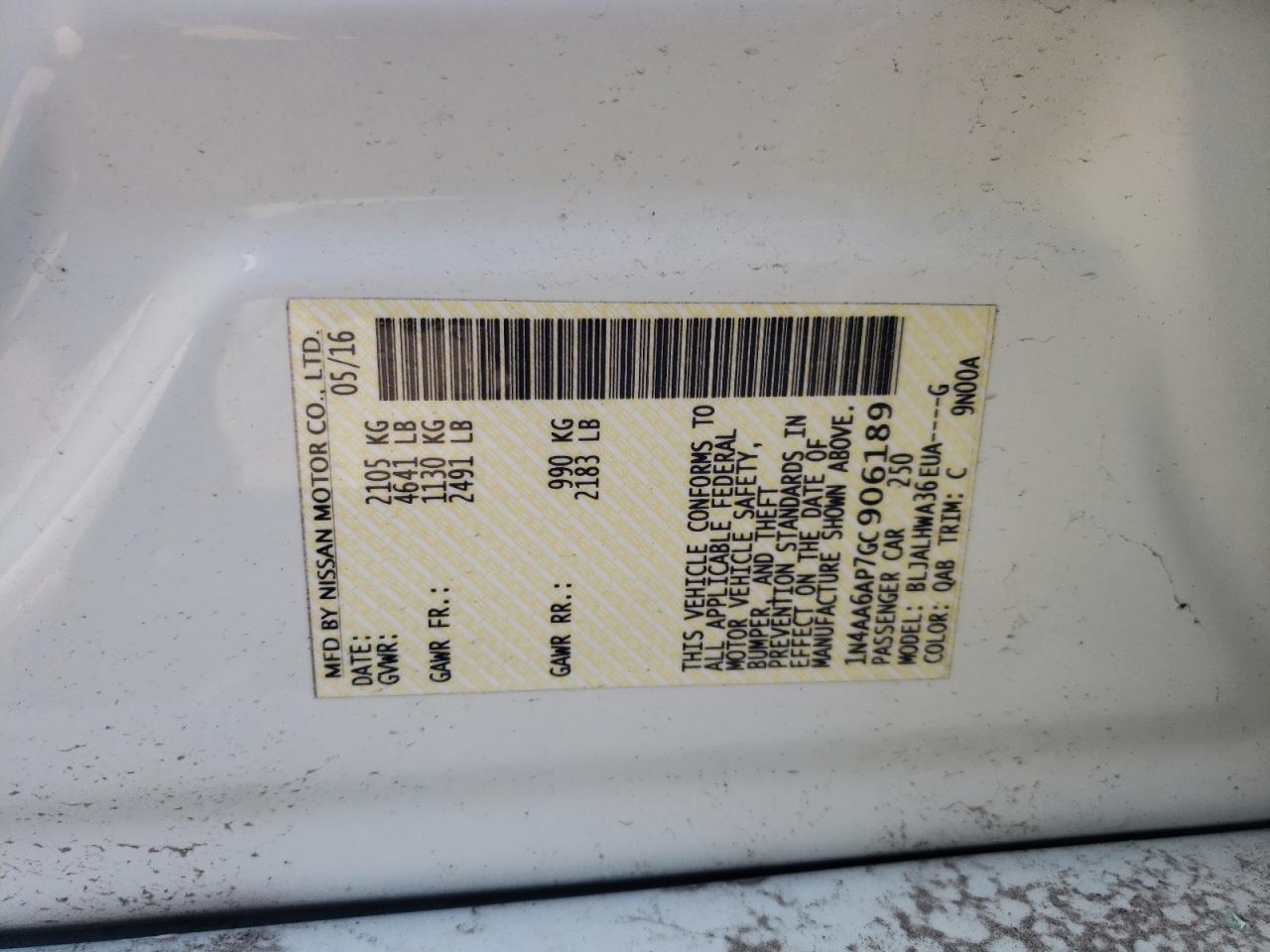 Photo 10 from auction – 2016 NISSAN MAXIMA 3.5 with VIN 1N4AA6AP7GC906189