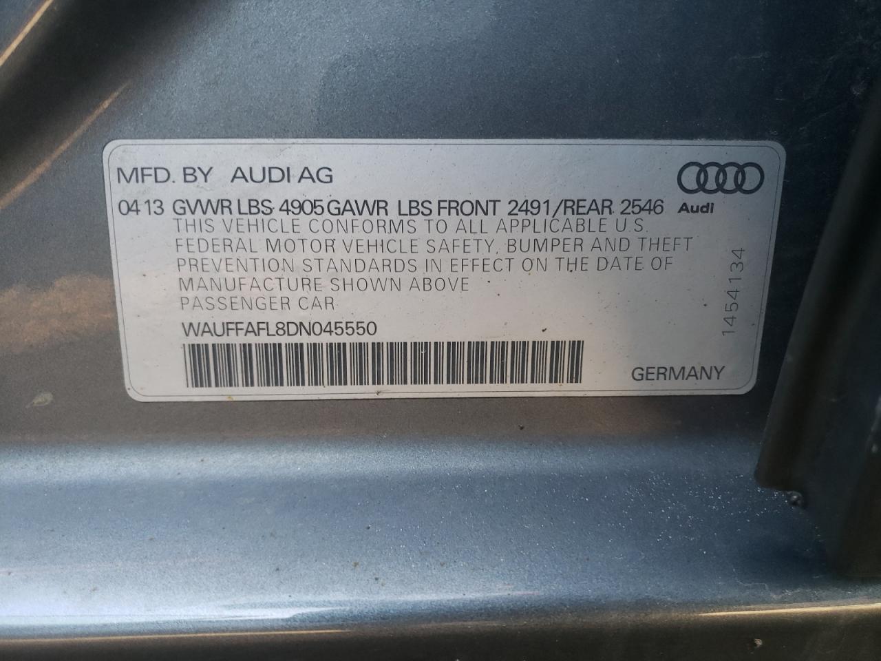 Photo 10 from auction – 2013 AUDI A4 PREMIUM with VIN WAUFFAFL8DN045550