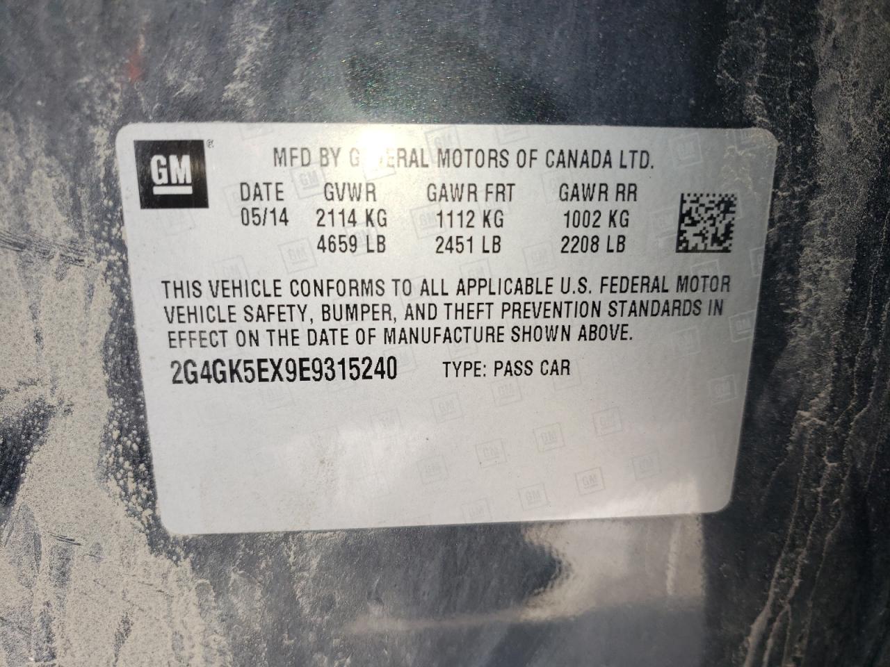 Photo 10 from auction – 2014 BUICK REGAL with VIN 2G4GK5EX9E9315240