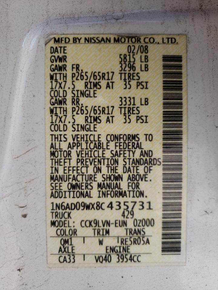 Photo 10 from auction – 2008 NISSAN FRONTIER C with VIN 1N6AD09WX8C435731