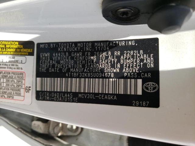 Photo 10 from auction – 2005 TOYOTA CAMRY LE with VIN 4T1BF32K85U094678