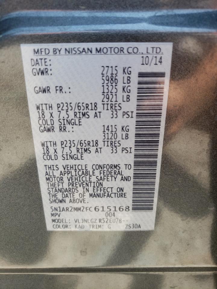 Photo 10 from auction – 2015 NISSAN PATHFINDER with VIN 5N1AR2MM2FC615168