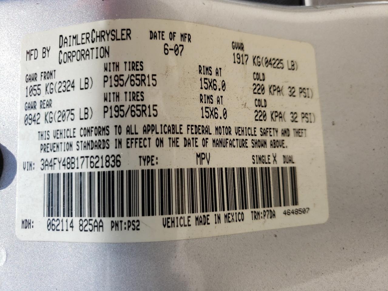 Photo 10 from auction – 2007 CHRYSLER PT CRUISER with VIN 3A4FY48B17T621836