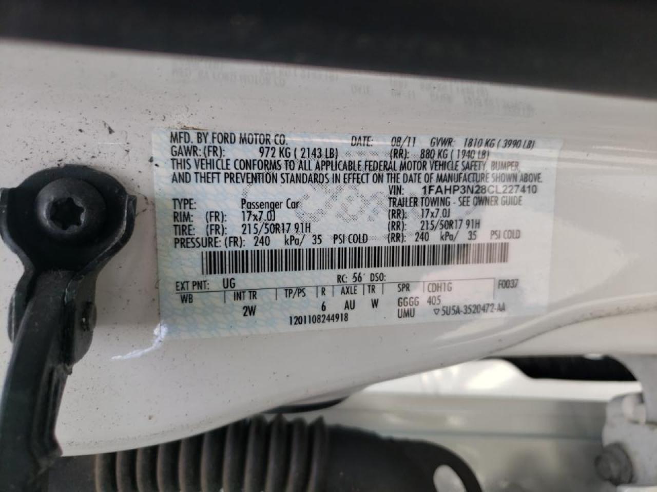 Photo 10 from auction – 2012 FORD FOCUS TITA with VIN 1FAHP3N28CL227410