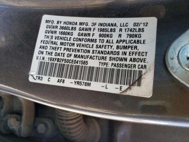 Photo 10 from auction – 2012 HONDA CIVIC LX with VIN 19XFB2F50CE041565