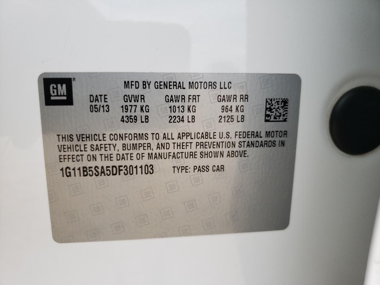 Photo 10 from auction – 2013 CHEVROLET MALIBU LS with VIN 1G11B5SA5DF301103